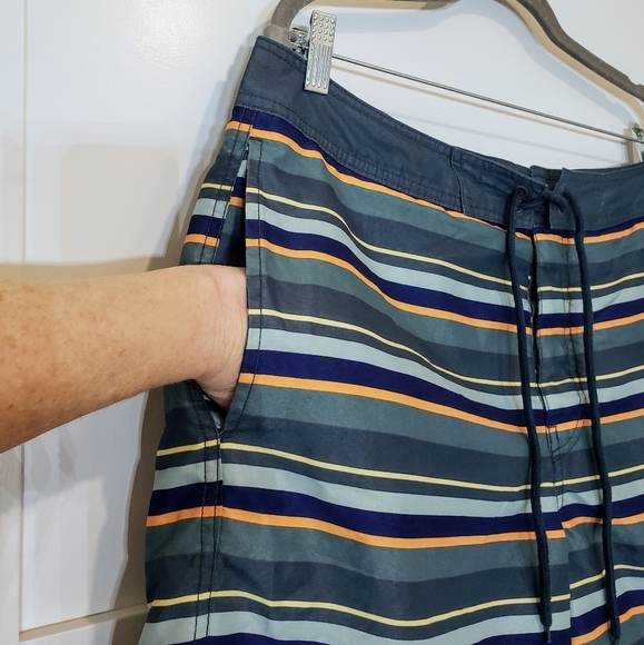 Gap Factory Size Large Board Shorts Swim Trunks Mesh Lined Striped Blue Green - Picture 4 of 15